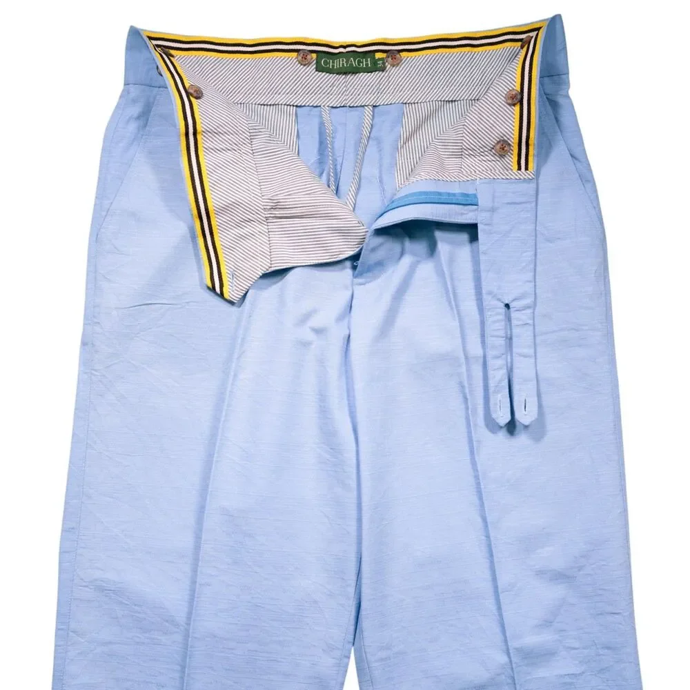 Mens 34 Gurkha Pants Light Blue Textured Cotton Flat Front Straight Fit Trousers